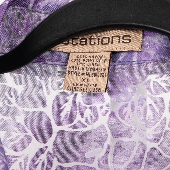 Y2K Sheer Blouse Tank Set XL Womens NEW Purple Floral Button Up Linen Blend - Picture 4 of 8